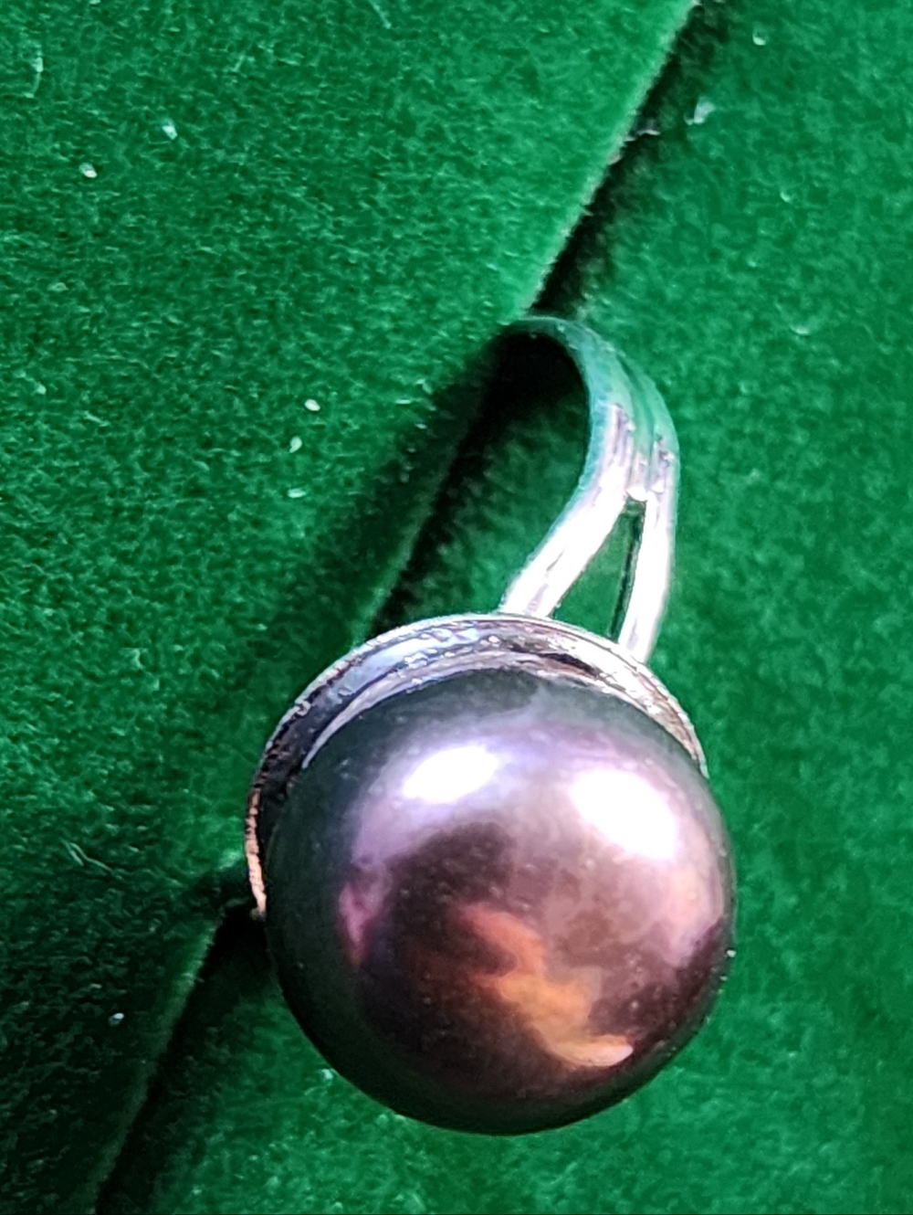 Vintage 80s Artisan Tahitian Pearl Silver Tone Sizable Ring - Picture 7 of 7
